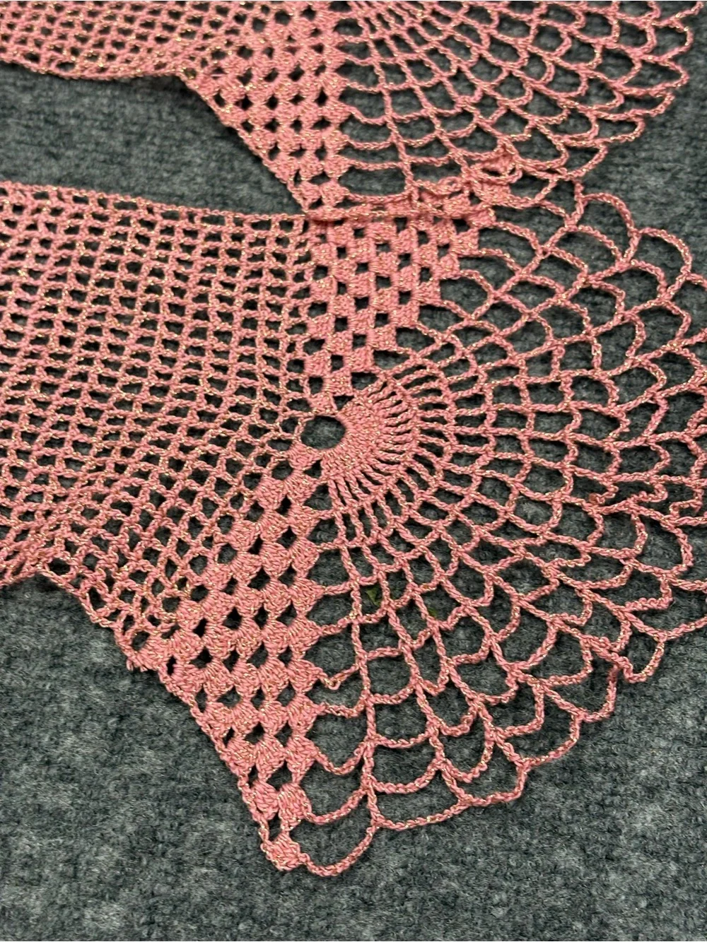 Swedish Crocheted Pink Table Runners Open Pineapple Design